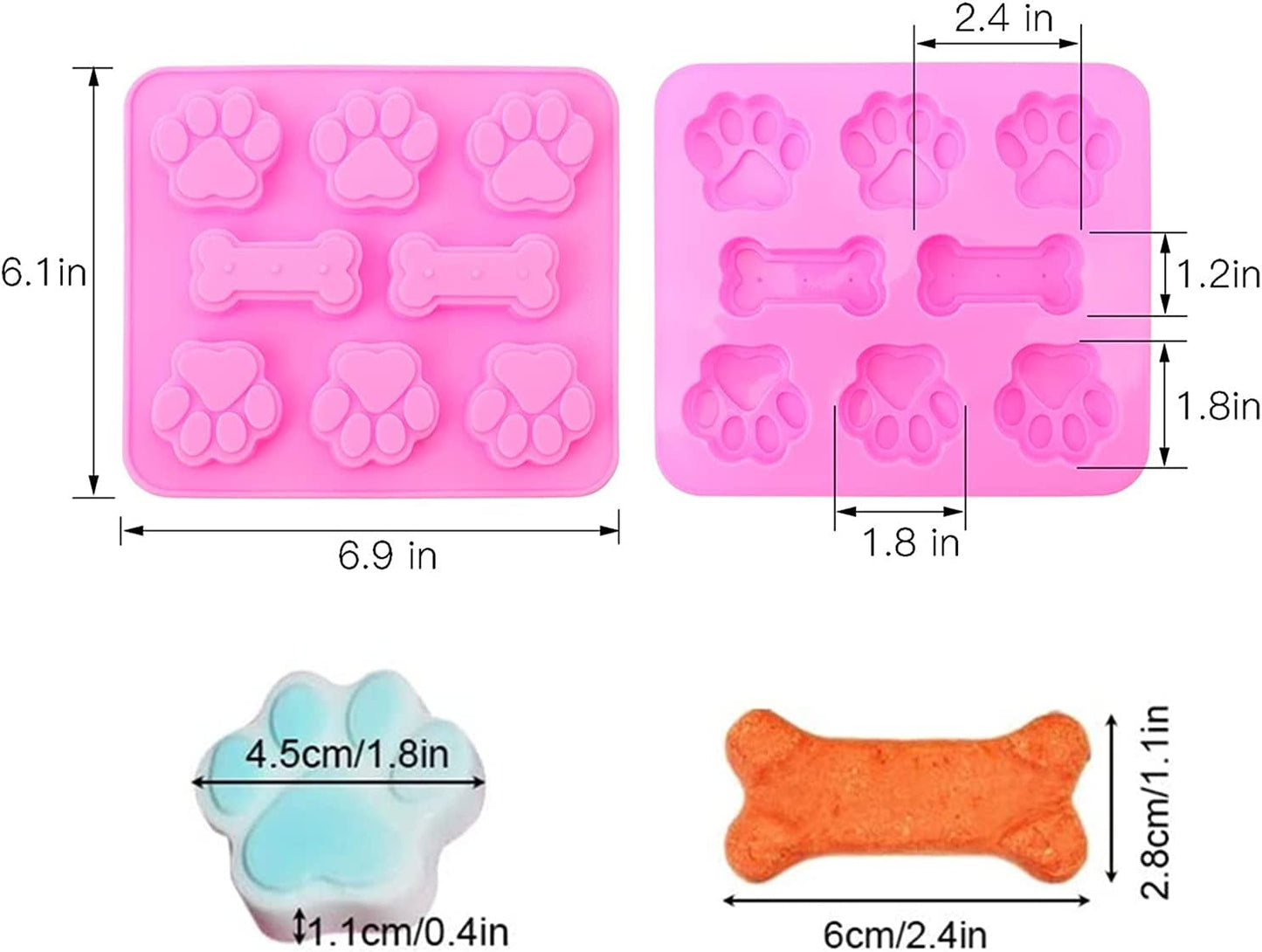 2 Pack Silicone Molds Puppy Dog Paw and Dog Bone Silicone Dog Treat Molds for Baking Chocolate,Candy,Jelly,Ice Cube,Dog Treats