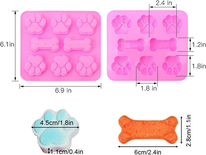 2 Pack Silicone Molds Puppy Dog Paw and Dog Bone Silicone Dog Treat Molds for Baking Chocolate,Candy,Jelly,Ice Cube,Dog Treats