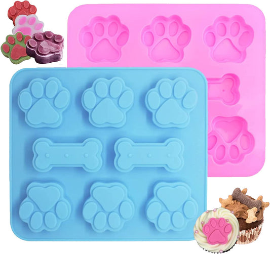2 Pack Silicone Molds Puppy Dog Paw and Dog Bone Silicone Dog Treat Molds for Baking Chocolate,Candy,Jelly,Ice Cube,Dog Treats