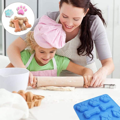 2 Pack Silicone Molds Puppy Dog Paw and Dog Bone Silicone Dog Treat Molds for Baking Chocolate,Candy,Jelly,Ice Cube,Dog Treats