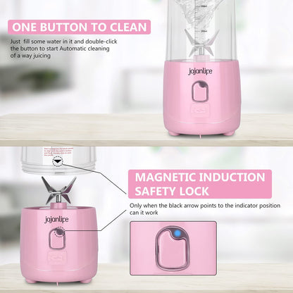 Portable Blender, Personal Size Blender for Shakes and Smoothies, 4000Mah Rechargeable Mini Travel Blender with 3D Six Blades, 13.5Oz Fruit Mixer Cup for Home, Sports, Outdoor (Pink)