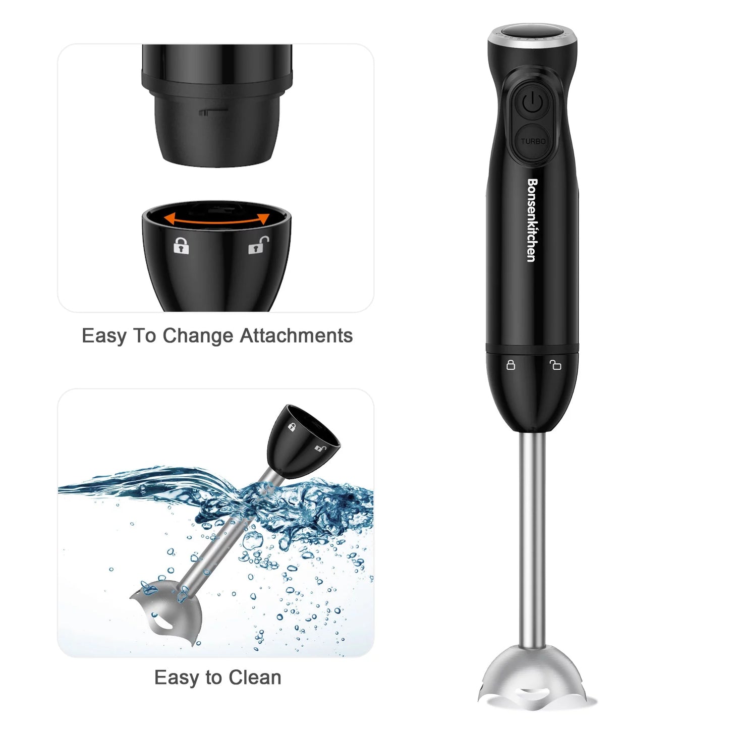3 in 1 Immersion Blender with Egg Whisk & 700Ml Measuring Cup, 12 Speed Hand Blender